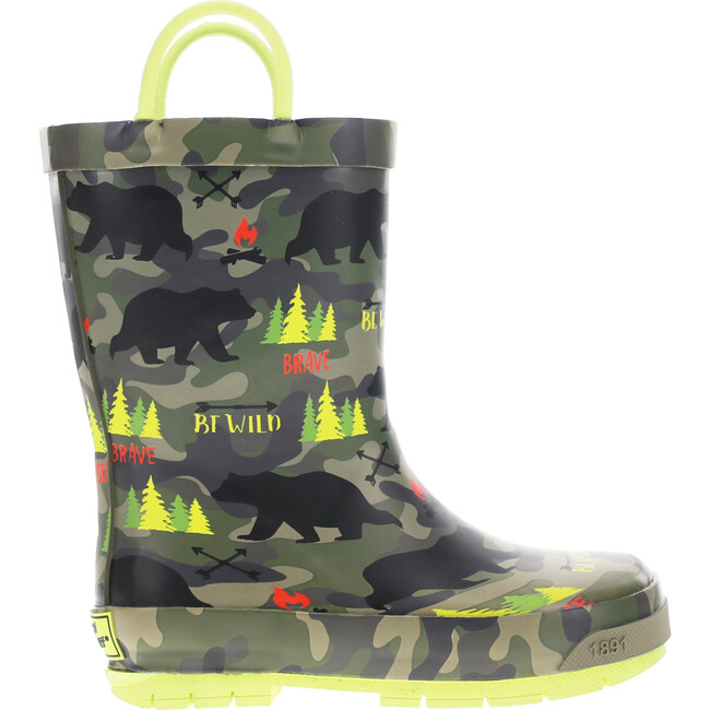 Wild Bear Printed Rubber Rain Boot, Olive - Rain Boots - 1
