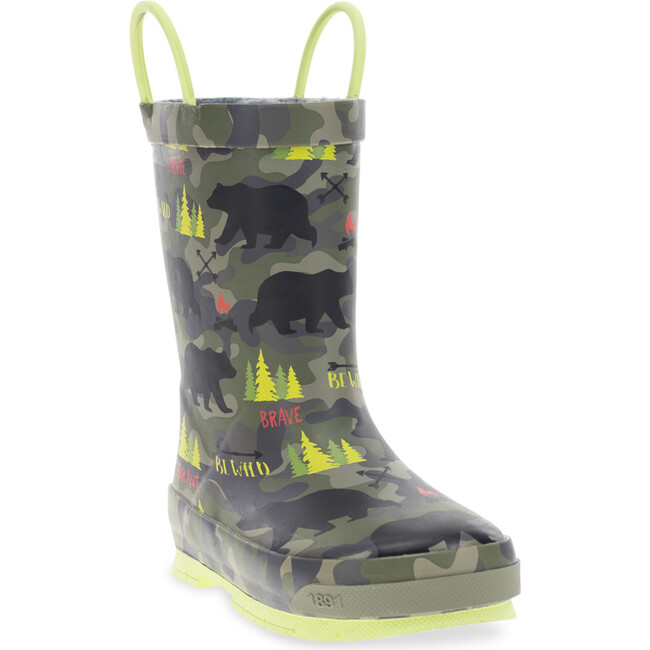 Wild Bear Printed Rubber Rain Boot, Olive - Rain Boots - 2