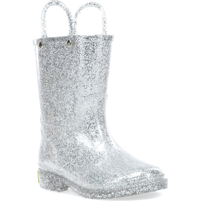 Glitter PVC Rain Boot, Silver - Rain Boots - 7