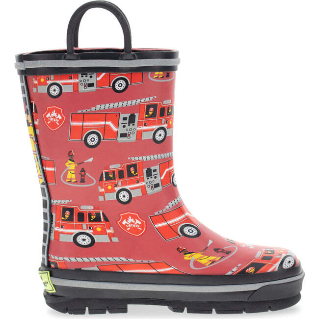 Fire Truck Rescue Printed Rubber Boot, Red