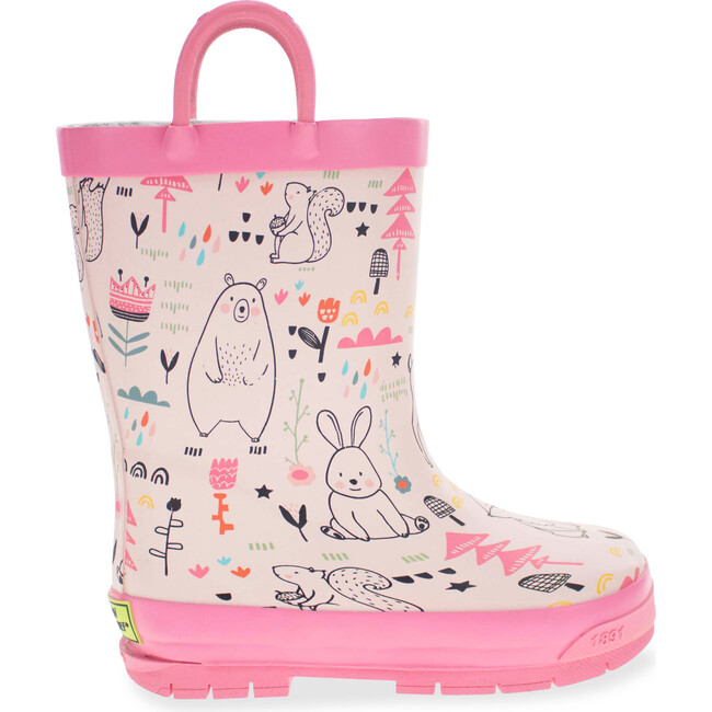 Forest Doodle Faux Fur Lined Rubber Rain Boot, Cream - Rain Boots - 1