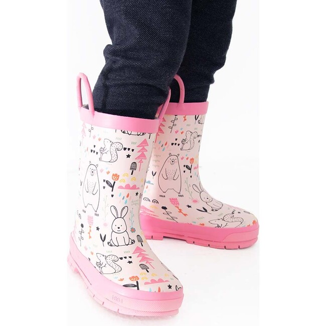 Forest Doodle Faux Fur Lined Rubber Rain Boot, Cream - Rain Boots - 2