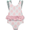 Sheep and Animal Dots One Piece Swimsuit, White, Pink and Green - One Pieces - 1 - thumbnail