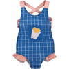 Chips One Piece Swimsuit, Royal Blue and Pink - One Pieces - 1 - thumbnail