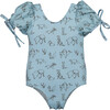 Origami One Piece Swimsuit With Balloon Sleeves, Powder Blue - One Pieces - 1 - thumbnail