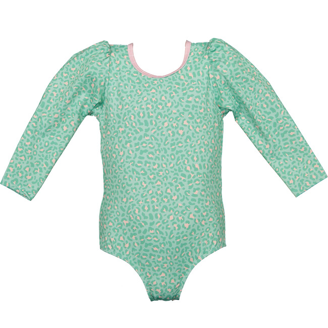 Animal Dots Rash guard One Piece Swimsuit, Pink and Green