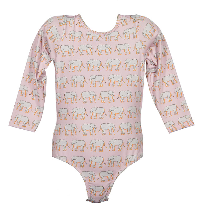 Elephant Rash guard One Piece Swimsuit, Pink - Rash Guards - 1
