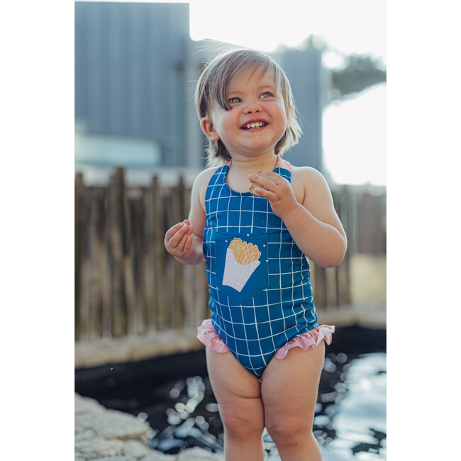 Chips One Piece Swimsuit, Royal Blue and Pink