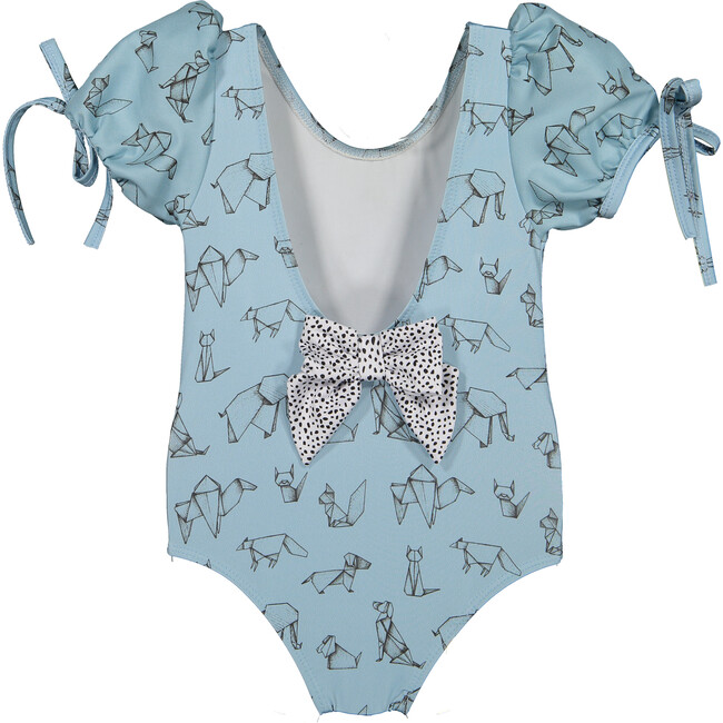 Origami One Piece Swimsuit With Balloon Sleeves, Powder Blue - One Pieces - 3