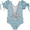 Origami One Piece Swimsuit With Balloon Sleeves, Powder Blue - One Pieces - 3