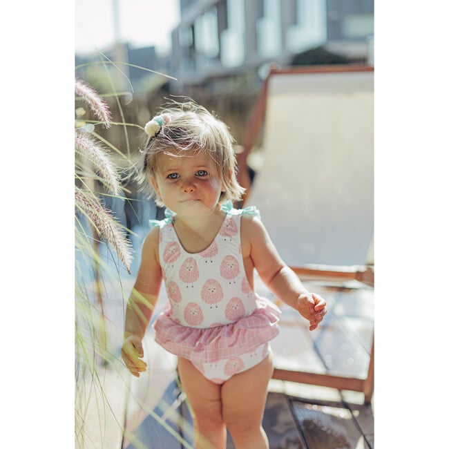 Sheep and Animal Dots One Piece Swimsuit, White, Pink and Green - One Pieces - 4
