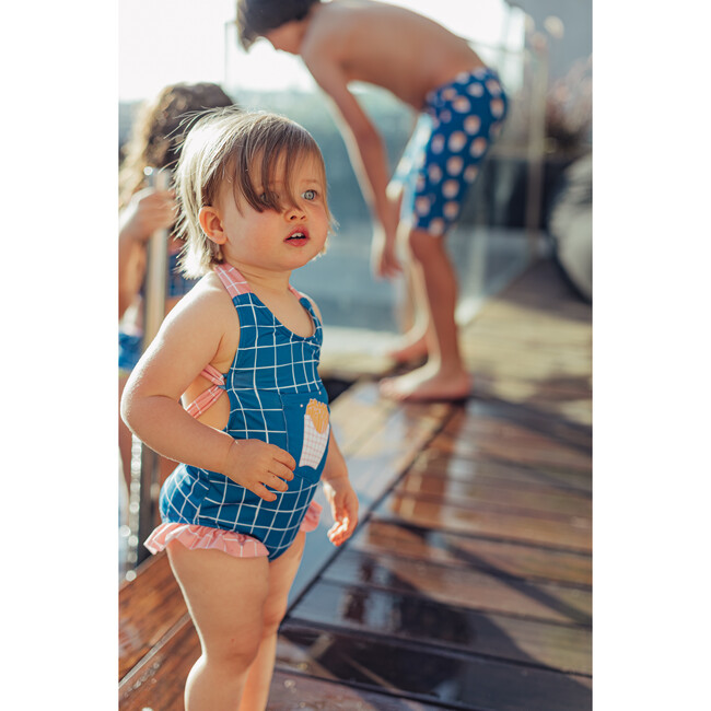 Chips One Piece Swimsuit, Royal Blue and Pink - One Pieces - 8