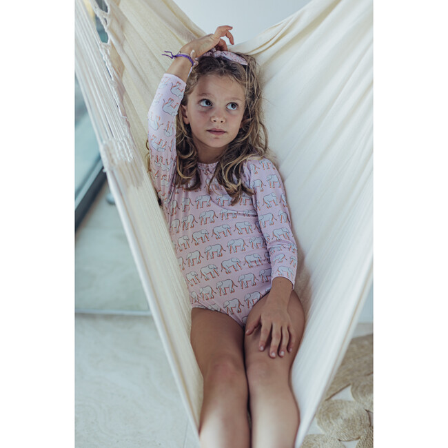 Elephant Rash guard One Piece Swimsuit, Pink - Rash Guards - 5