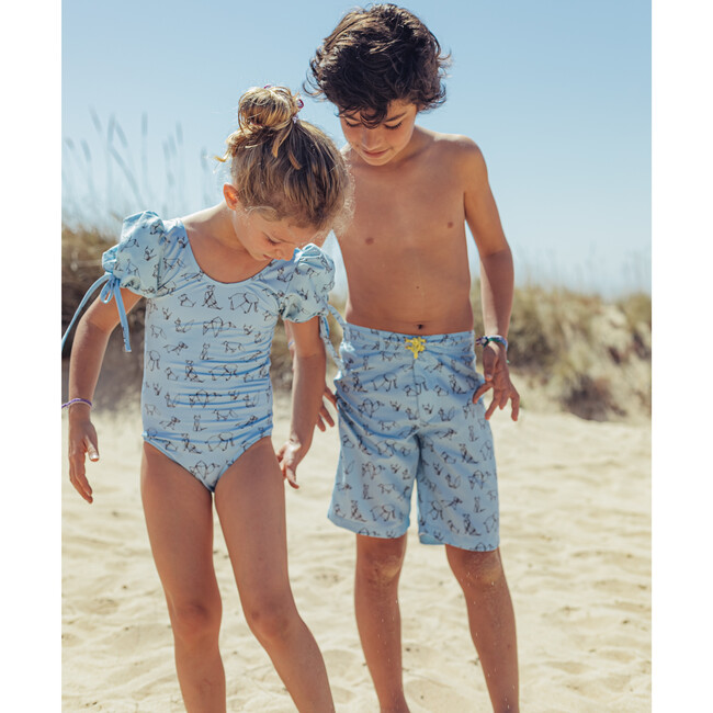 Origami One Piece Swimsuit With Balloon Sleeves, Powder Blue - One Pieces - 7