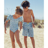 Origami One Piece Swimsuit With Balloon Sleeves, Powder Blue - One Pieces - 7