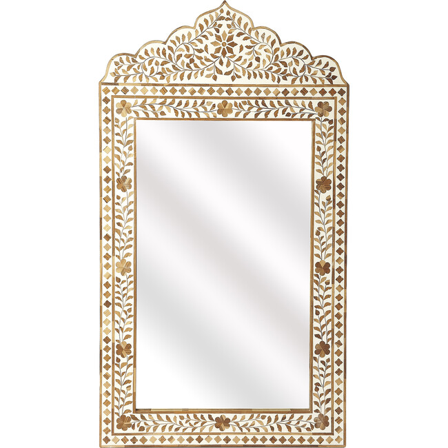 Vivienne Bone Inlay Mirror, Cream/Wood