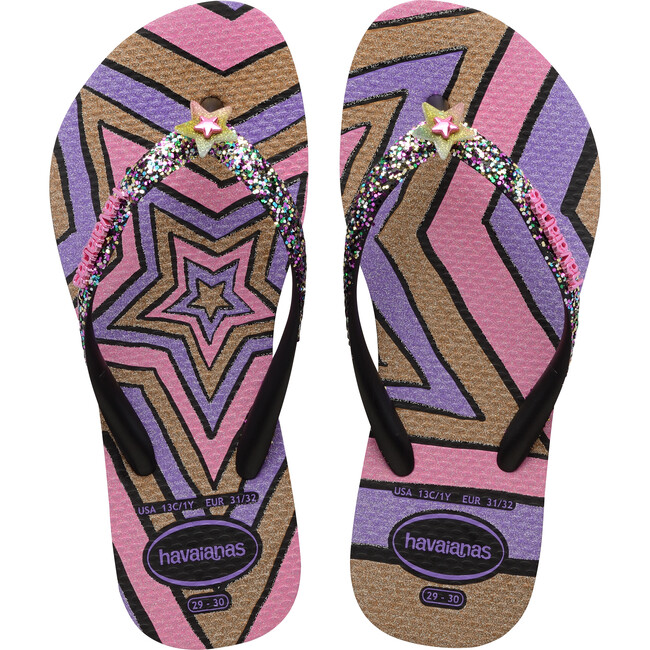 Kids Slim Glitter II Flip Flops, Black - Sandals - 1