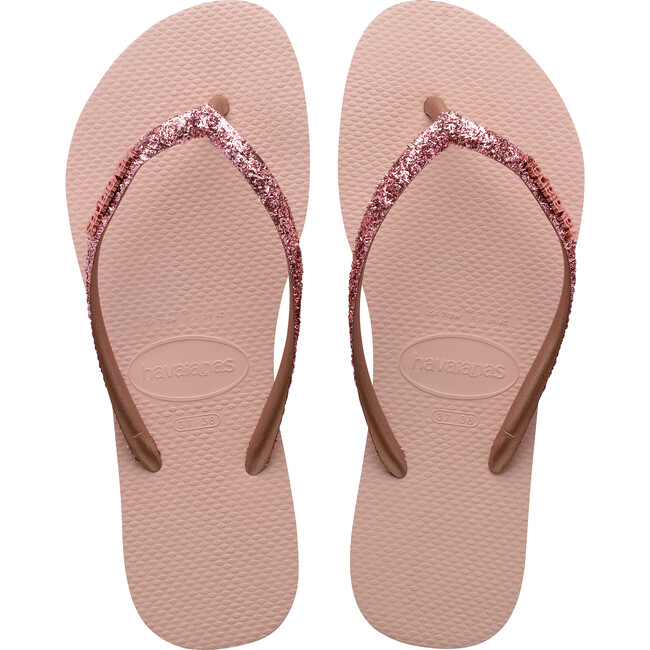 Kids Slim Glitter II Flip Flops, Ballet Rose & Golden Blush - Sandals - 1
