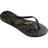 Slim Metallic Print Flip Flops, Black & Light Golden - Sandals - 2