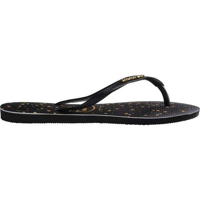Slim Metallic Print Flip Flops, Black & Light Golden - Sandals - 3