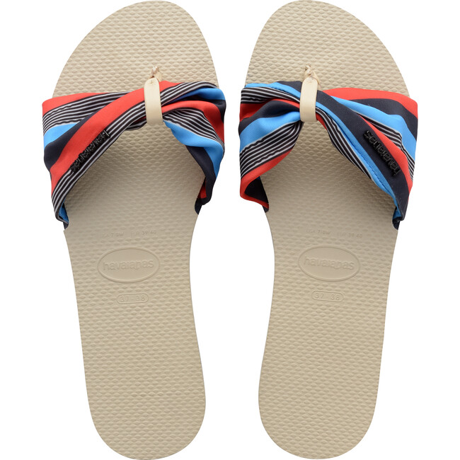 You St Tropez Flip Flops, Beige & Navy Blue - Sandals - 1
