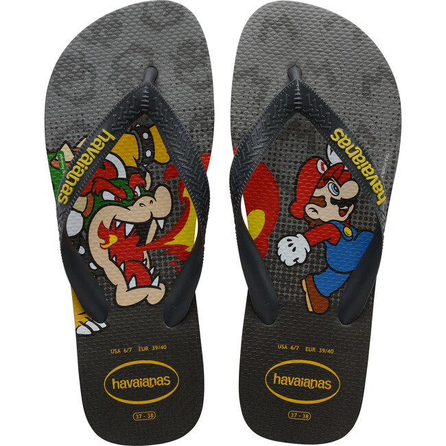Men's Mario Bros Flip Flops, Steel Grey & Grey