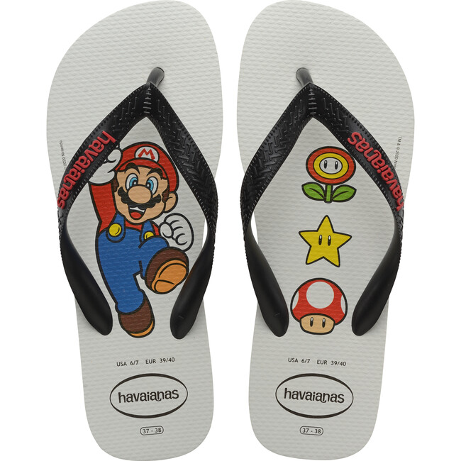 Men's Mario Bros Flip Flops, White & Black