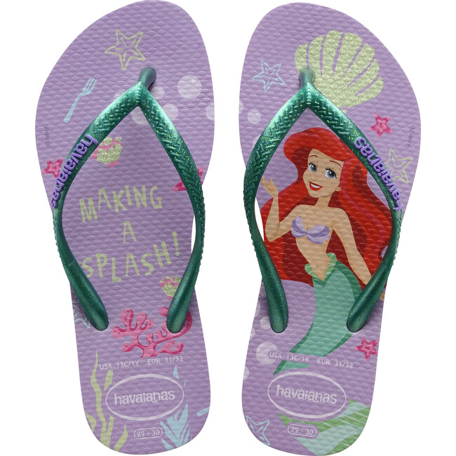 Kids Slim Princess Flip Flops, Calm Lilac & Metallic Green - Sandals - 1