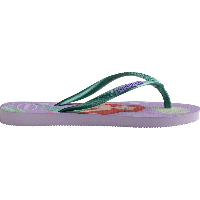 Kids Slim Princess Flip Flops, Calm Lilac & Metallic Green - Sandals - 3