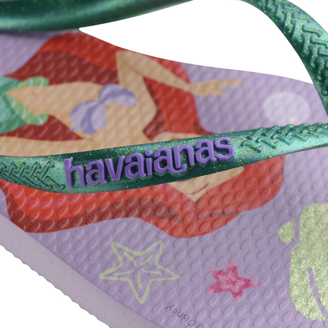 Kids Slim Princess Flip Flops, Calm Lilac & Metallic Green - Sandals - 4