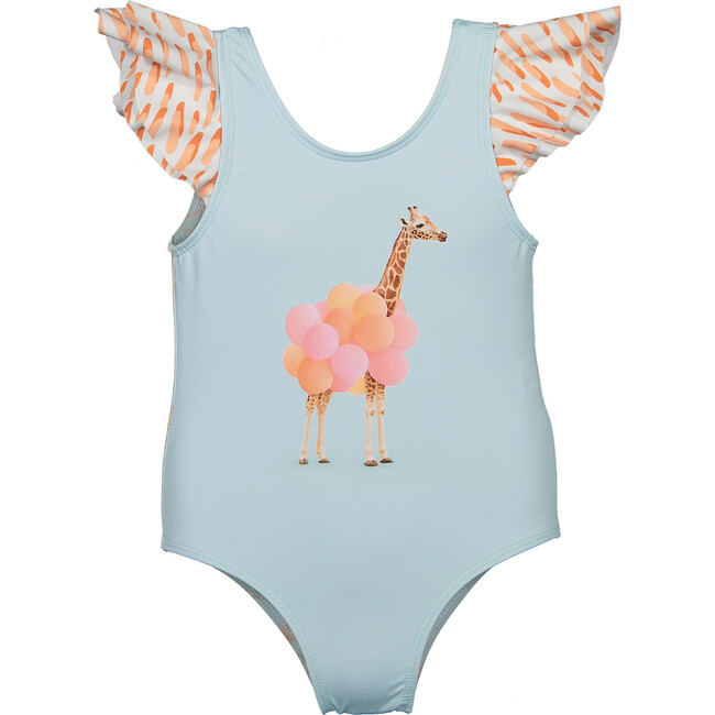 Funny Giraffe One Piece Swimsuit, Aqua and Orange