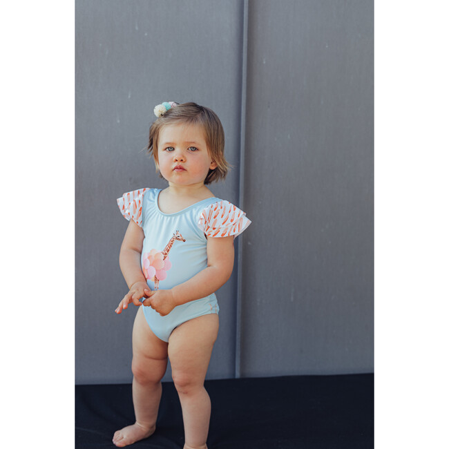 Funny Giraffe One Piece Swimsuit, Aqua and Orange - One Pieces - 4
