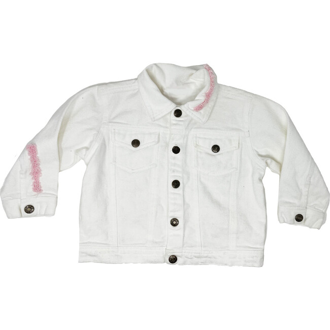 White Denim Jacket, Pink Peace Sign - Jackets - 1