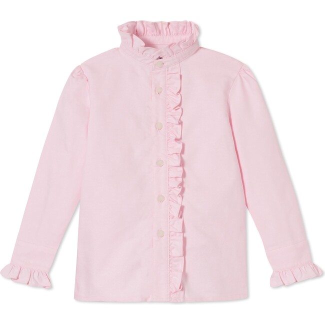 Ginny Ruffle Front Buttondown Solid Oxford, Pinkesque