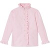 Ginny Ruffle Front Buttondown Solid Oxford, Pinkesque - Shirts - 1 - thumbnail