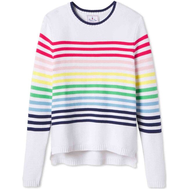 Women's Ella Relaxed Rainbow Sweater, Bright White - Sweaters - 1
