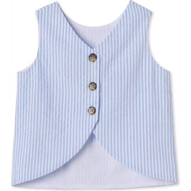 Kingsley Buttonback Top Seersucker, Vista Blue Seersucker - Shirts - 2