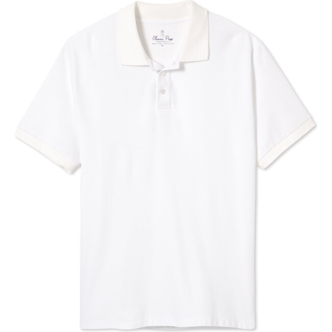 Men's Short Sleeve Huck Polo Solid Pique, Bright White - Polo Shirts - 1