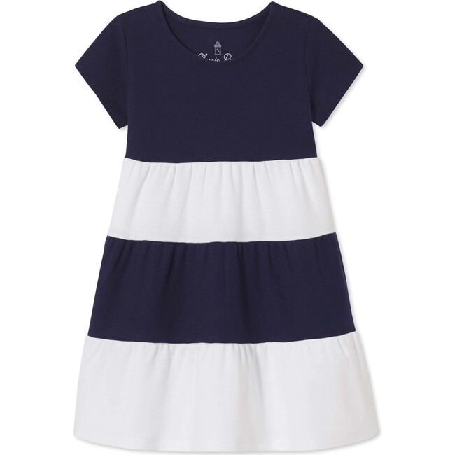 Short Sleeve Holly Tiered Colorblocked Dress Pique, Bright White