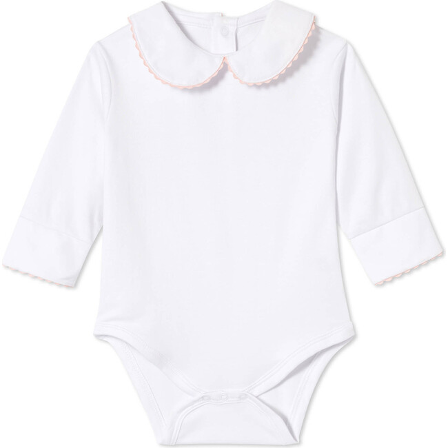 Long Sleeve Izzy Onesie Solid, Bright White with Lilly's Pink Ric Rac