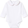 Long Sleeve Izzy Onesie Solid, Bright White with Lilly's Pink Ric Rac - Onesies - 1 - thumbnail
