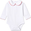 Long Sleeve Izzy Onesie Solid, Bright White with Crimson Ric Rac - Onesies - 1 - thumbnail