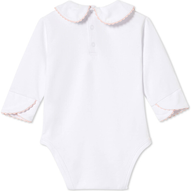 Long Sleeve Izzy Onesie Solid, Bright White with Lilly's Pink Ric Rac - Onesies - 2