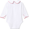 Long Sleeve Izzy Onesie Solid, Bright White with Crimson Ric Rac - Onesies - 2
