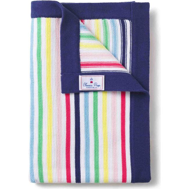 Sweater Knit Stroller Blanket Rainbow Stripe, Bright White - Blankets - 1