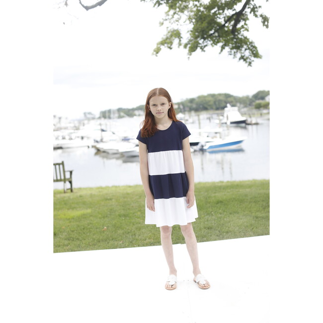 Short Sleeve Holly Tiered Colorblocked Dress Pique, Bright White - Dresses - 3