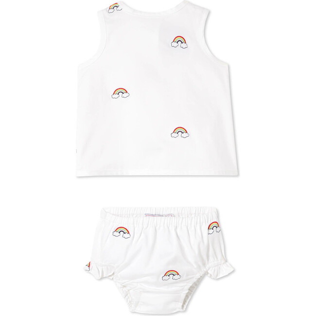 Poppy Dress Bloomer Set Rainbow Embroidery, Rainbow Embroidery on Bright White - Mixed Apparel Set - 1
