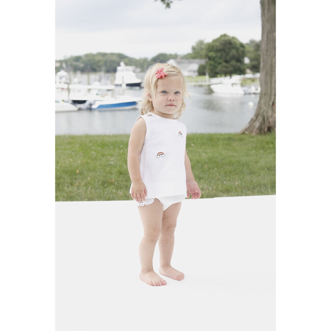 Poppy Dress Bloomer Set Rainbow Embroidery, Rainbow Embroidery on Bright White