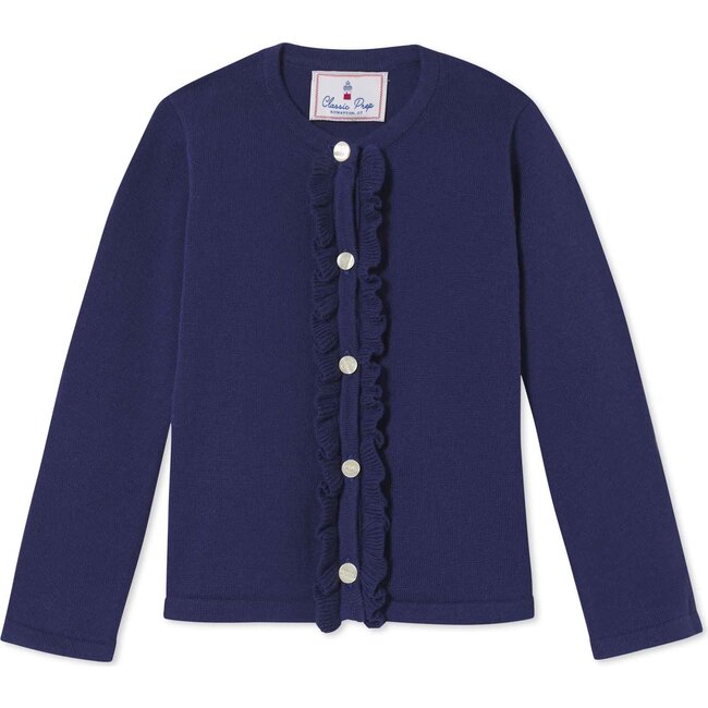 Rebecca Ruffle Cardigan Solid, Blue Ribbon - Sweaters - 1