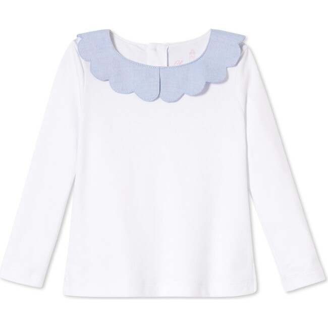Long Sleeve Julia Top with Oxford, Bright White with Nantucket Breeze Collar - Shirts - 3